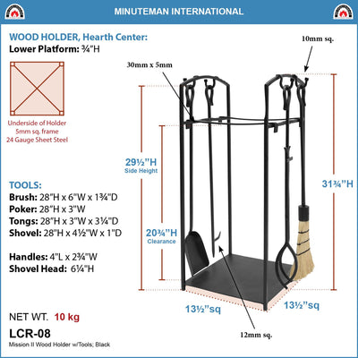 Minuteman Mission II Firewood Log Holder and Fireplace Tool Set (Open Box) - VMInnovations