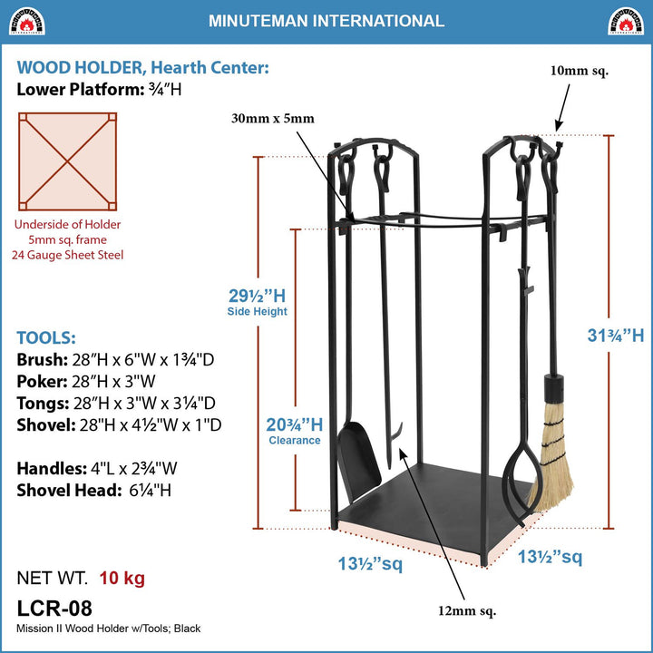 Minuteman Mission II Firewood Log Holder and Fireplace Tool Set (Open Box)