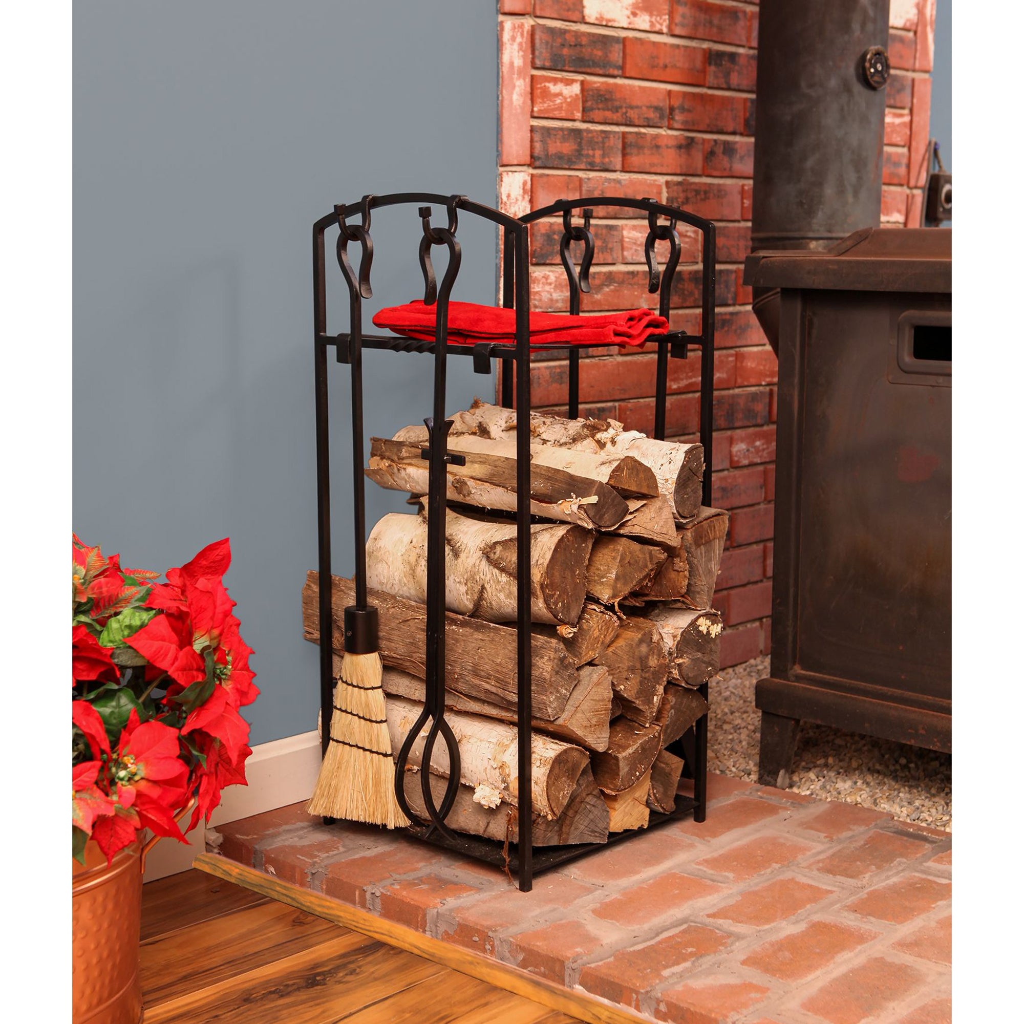 Minuteman Mission II Firewood Log Holder and Fireplace Tool Set (Open Box) - VMInnovations