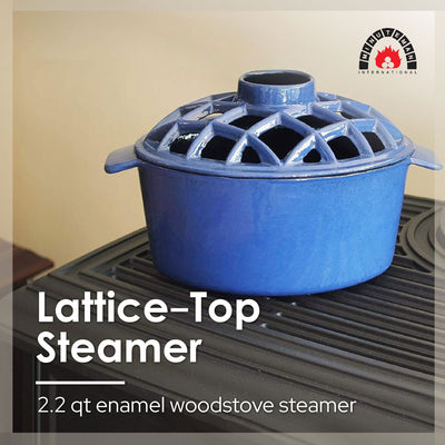 Minuteman International T-50-BL Cast Iron Wood Stove Lattice Top Steamer, Blue