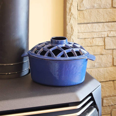 Minuteman International T-50-BL Cast Iron Wood Stove Lattice Top Steamer, Blue