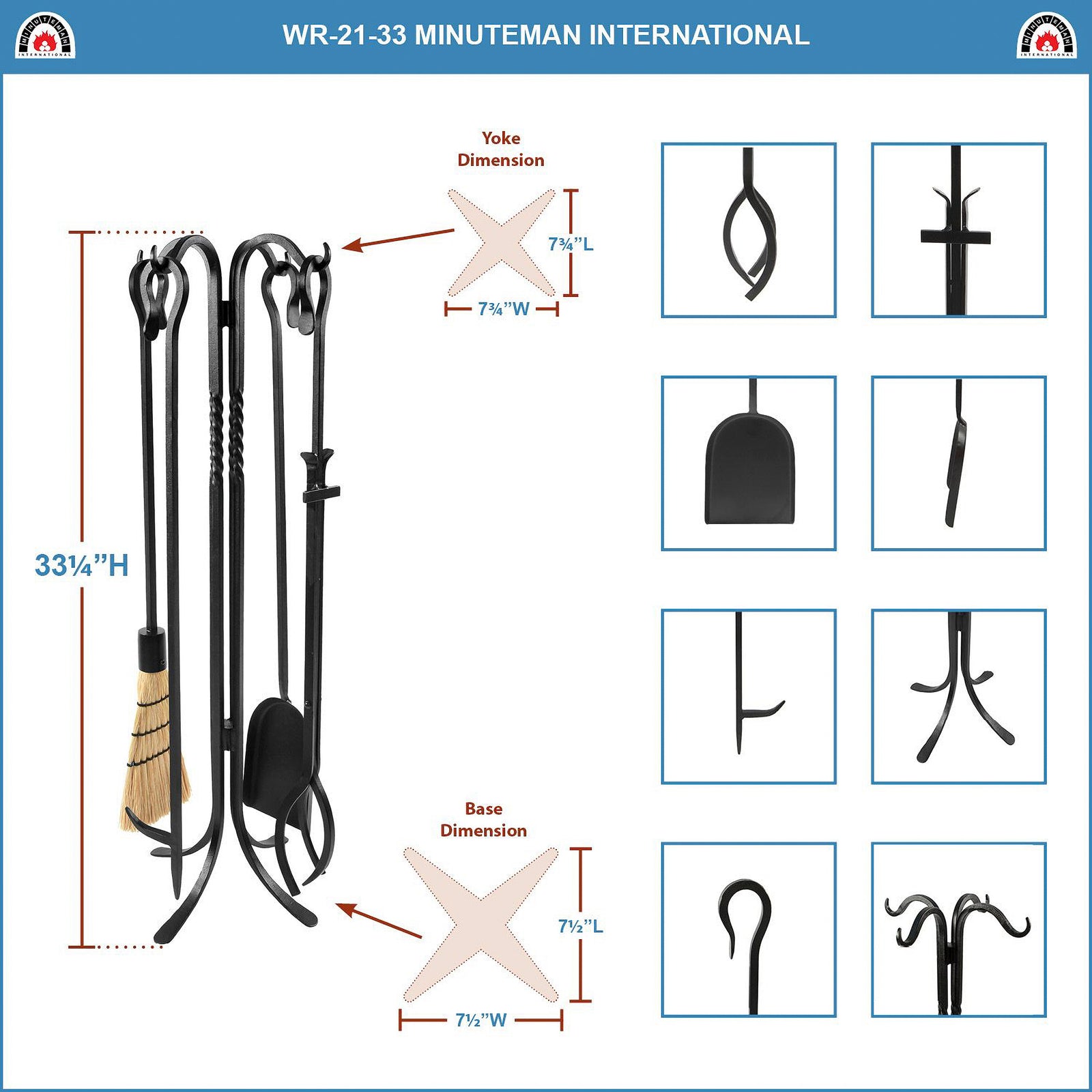 Shepherd's Hook II 5 Piece Fireplace Set, Black (Used) - VMInnovations