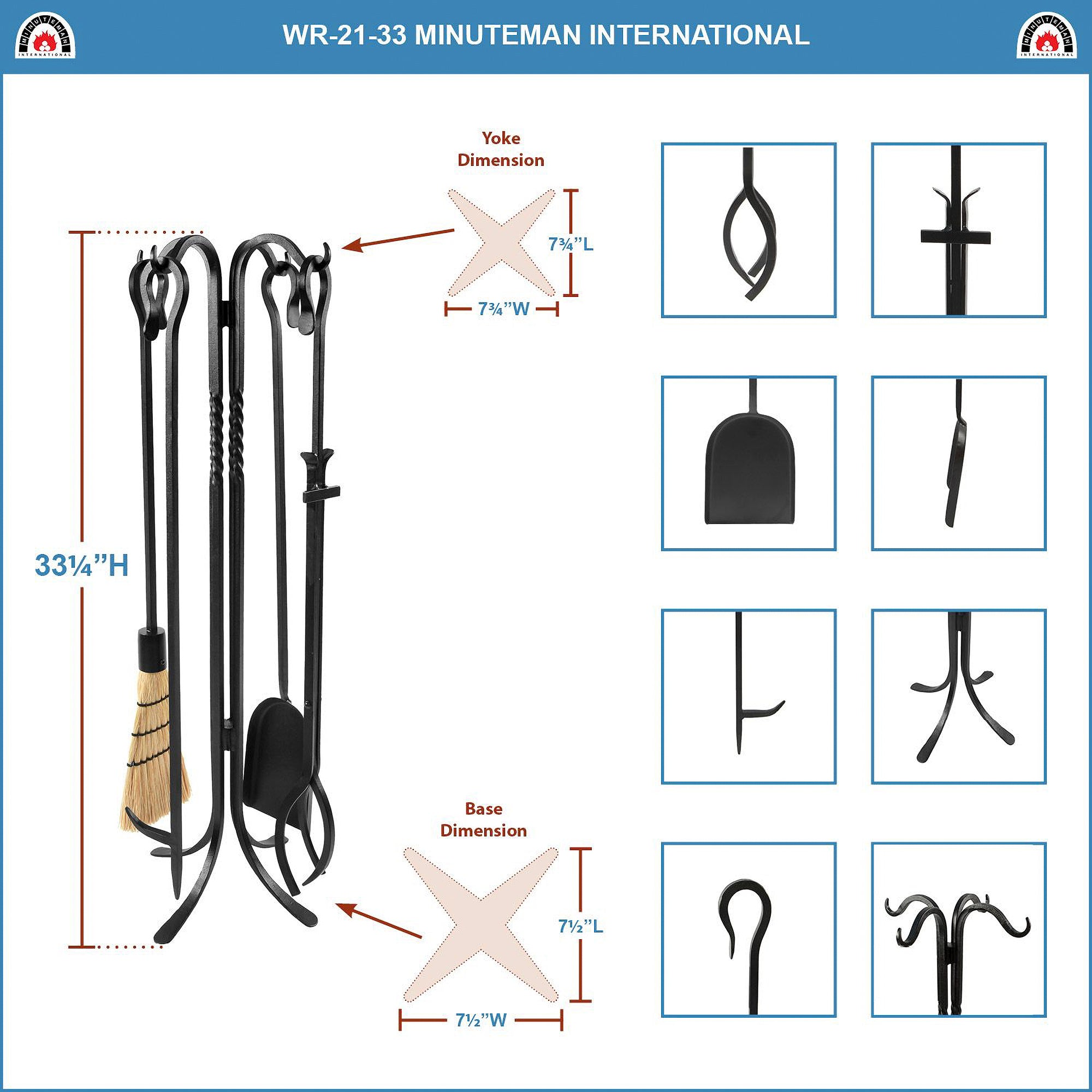 Shepherd's Hook II 5 Piece Fireplace Set, Black (Used) - VMInnovations