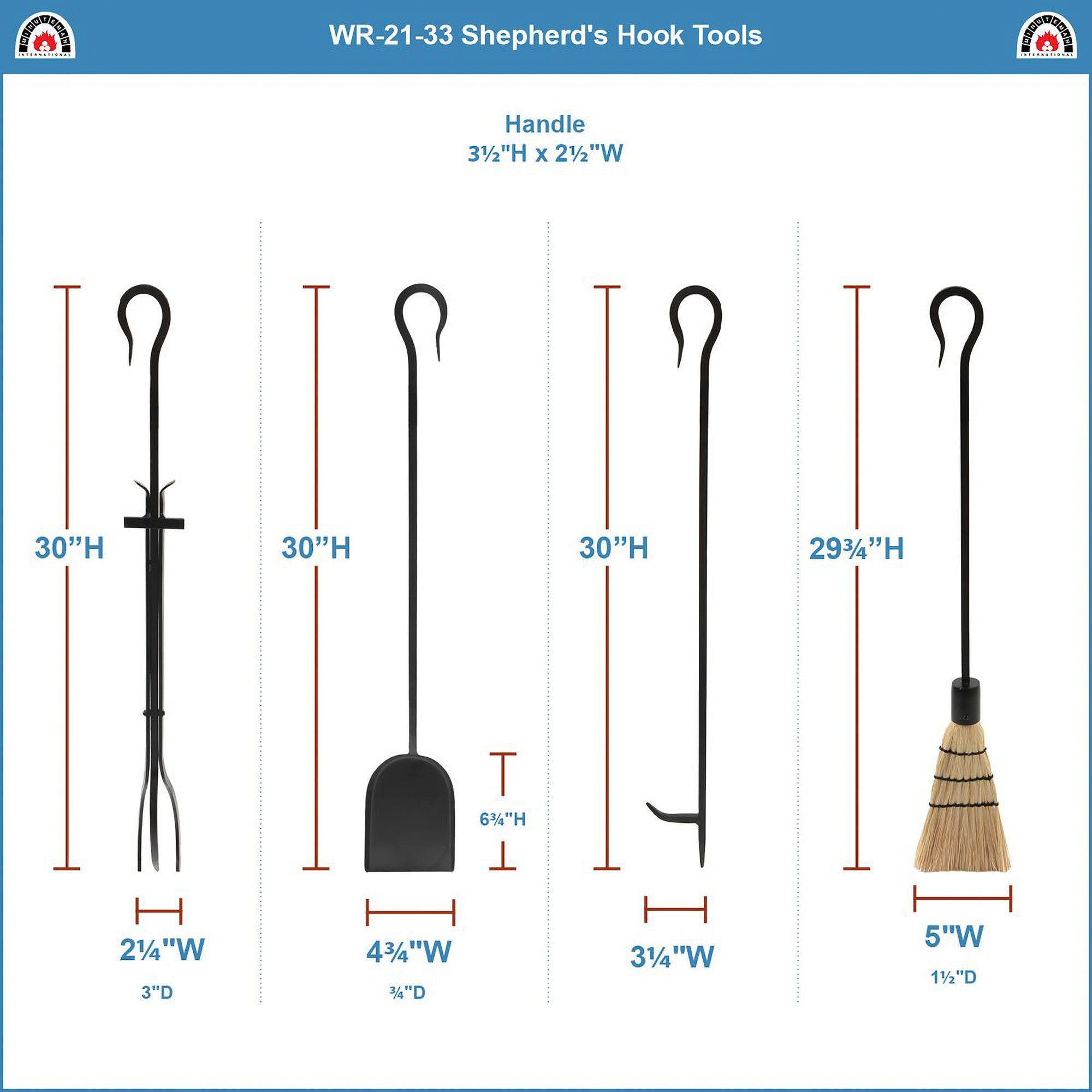 Shepherd's Hook II 5 Piece Fireplace Set, Black (Used) - VMInnovations