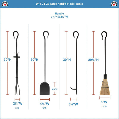 Shepherd's Hook II 5 Piece Fireplace Set, Black (Used) - VMInnovations