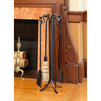 Shepherd's Hook II 5 Piece Fireplace Set, Black (Used) - VMInnovations