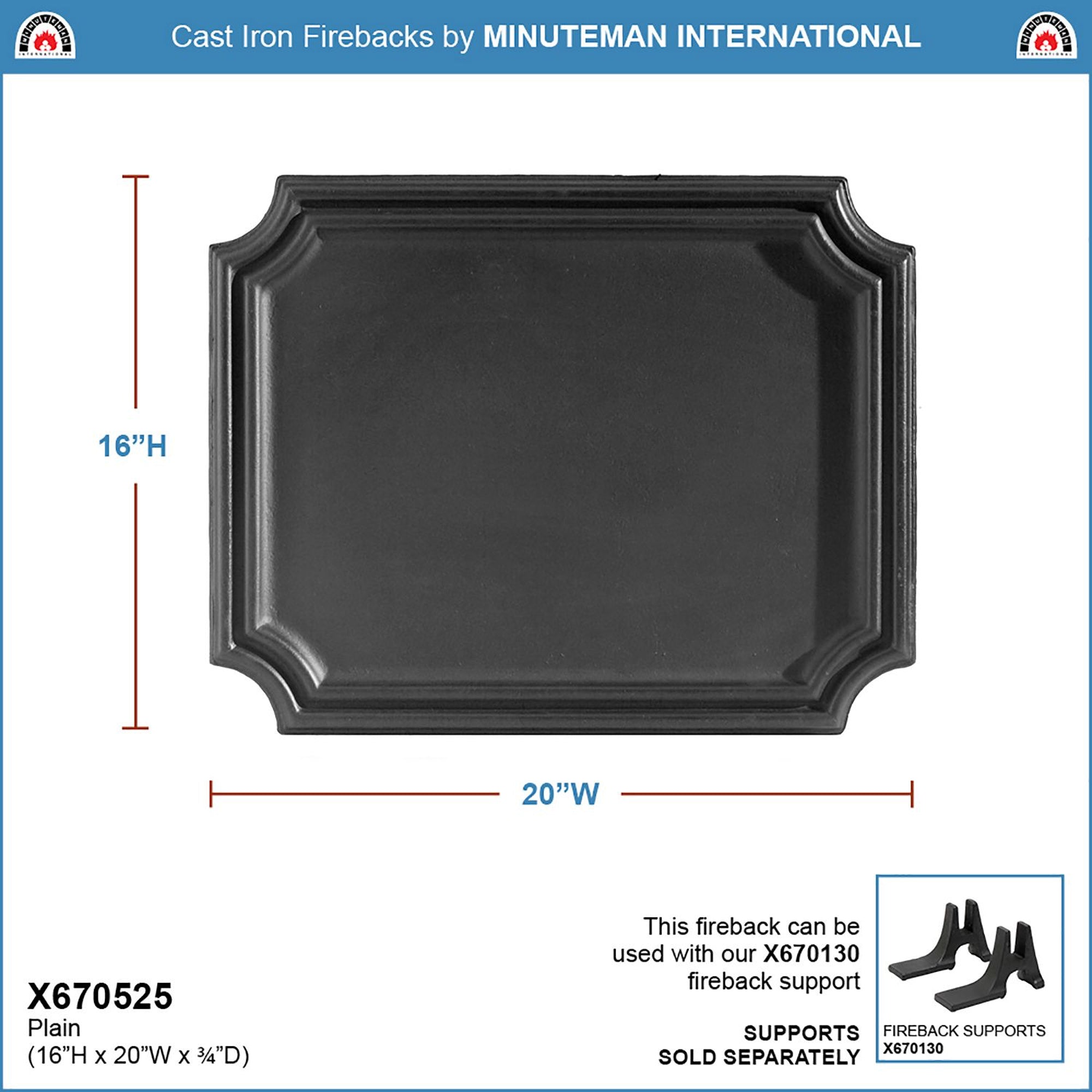 Minuteman International Cast Iron Fireback with Matte Black Finish (Used)