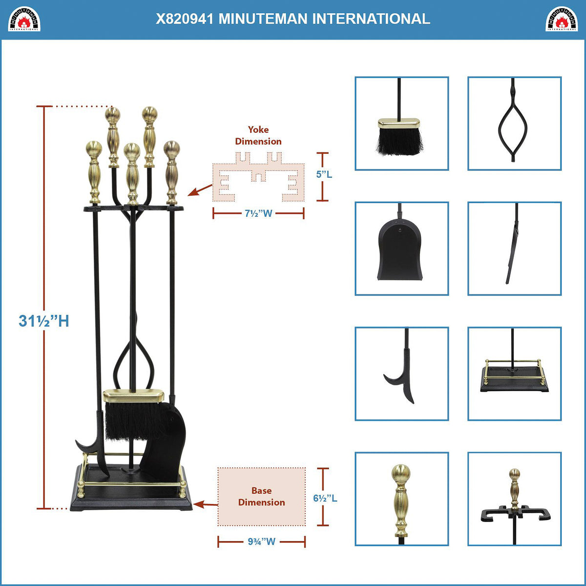 Minuteman International Oxford 5 Piece Fireplace Toolset (Open Box)
