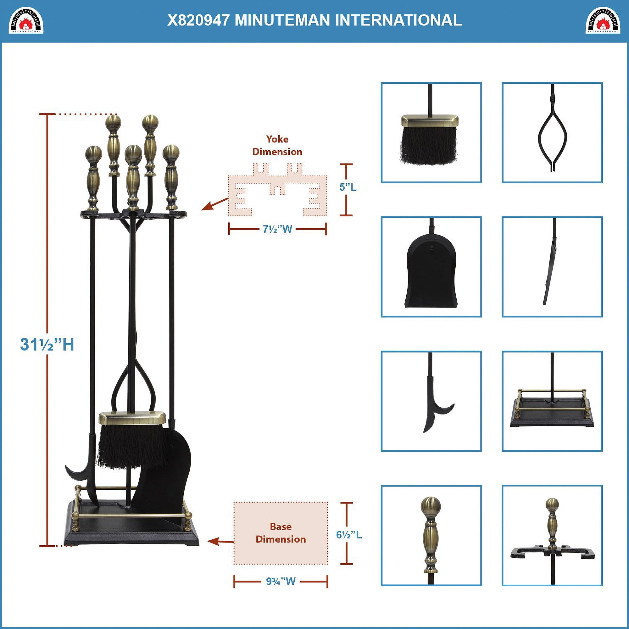 Minuteman International Oxford 5 Piece Fireplace Toolset (For Parts) - VMInnovations