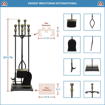 Minuteman International Oxford 5 Piece Fireplace Toolset (For Parts) - VMInnovations