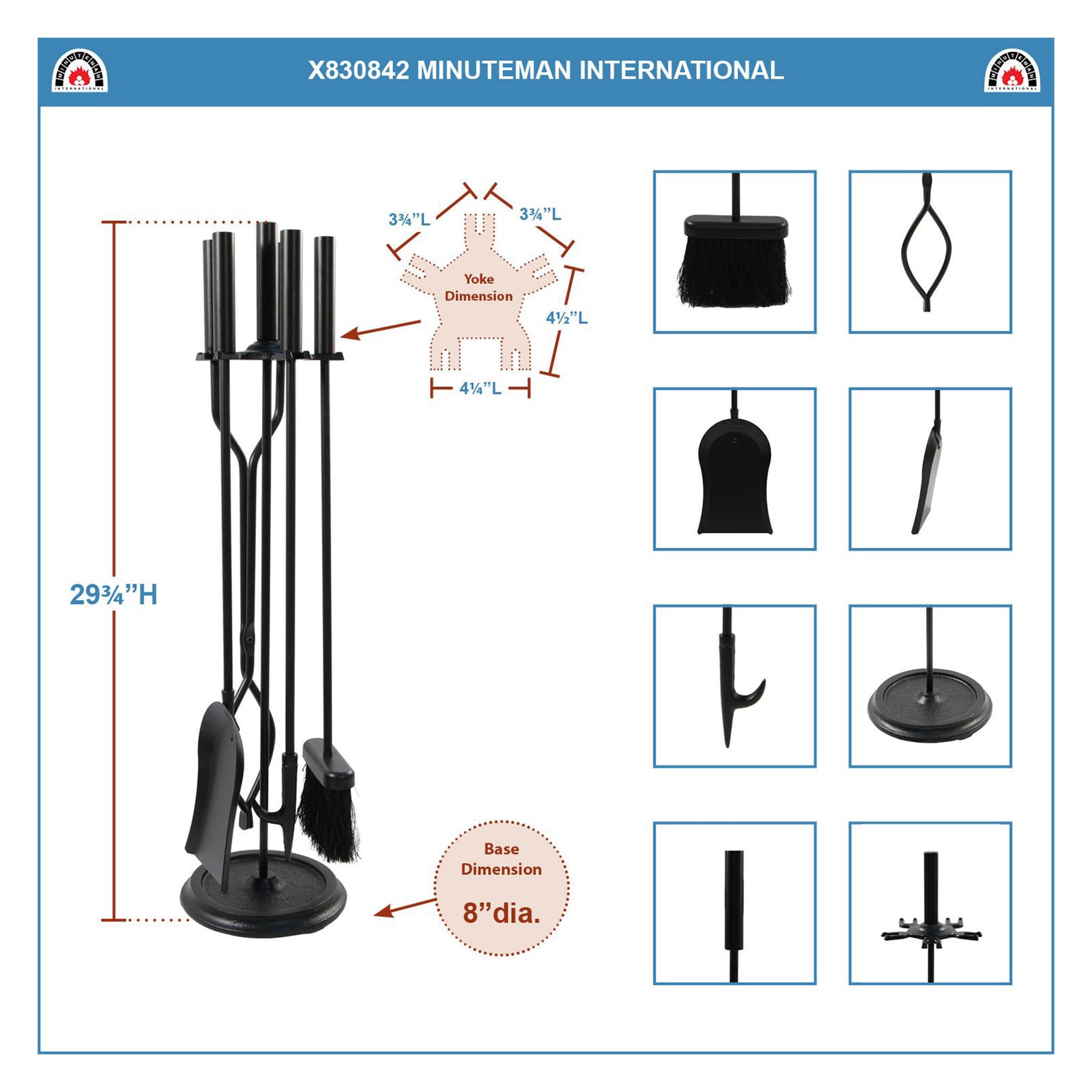 Minuteman International 5 Piece Iron Fireplace Tool Set w/Base Black (For Parts) - VMInnovations