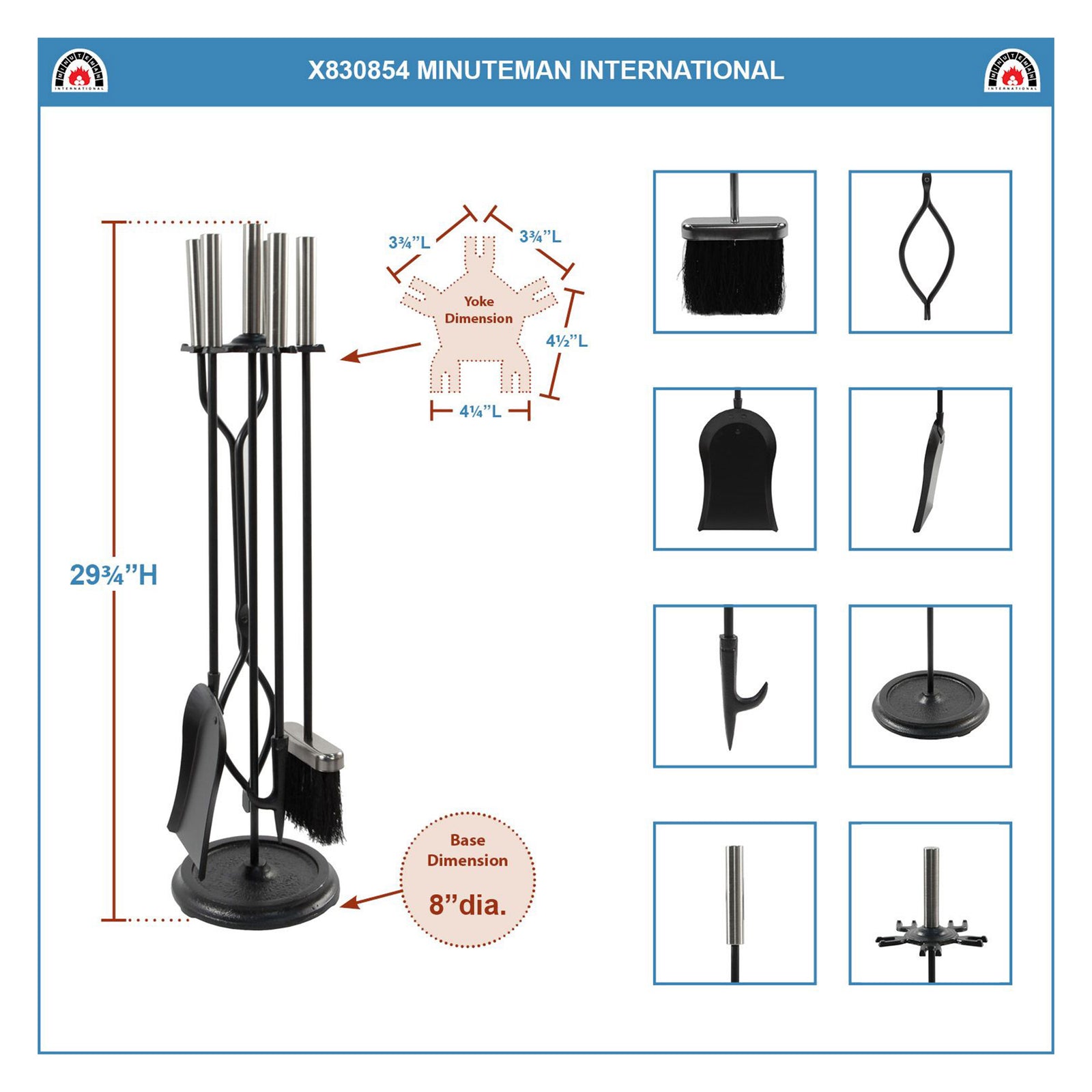 Minuteman International Neoclassic Fireplace Tool Set Chrome & Black (For Parts) - VMInnovations