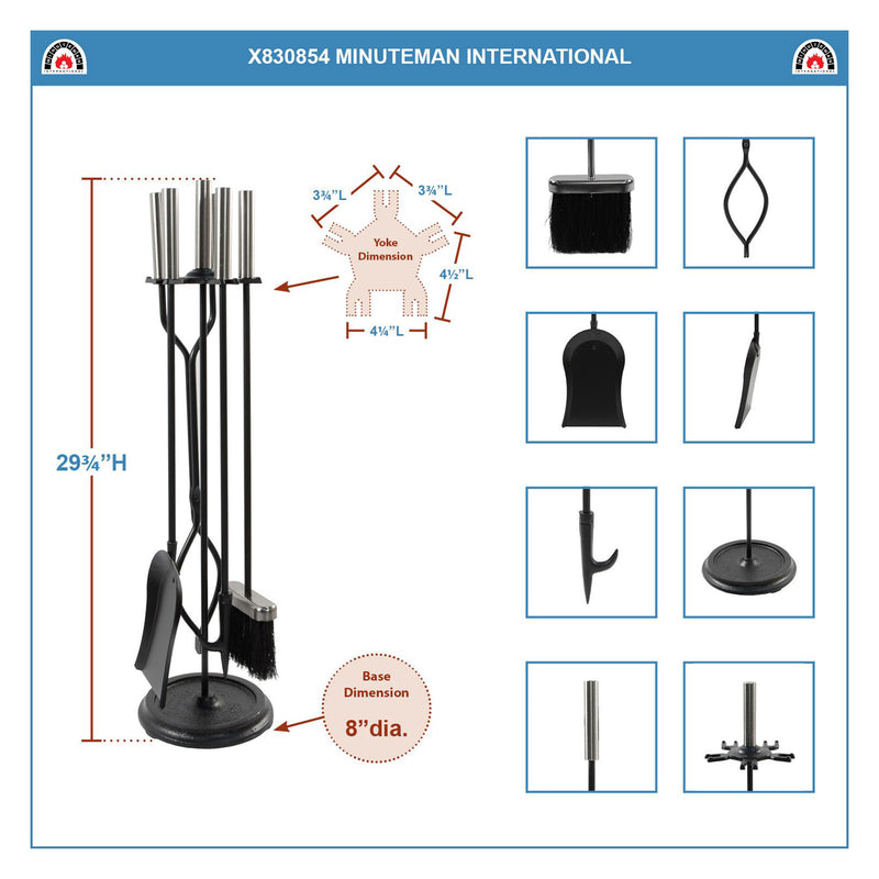 Minuteman International Neoclassic Fireplace Tool Set Chrome & Black (For Parts)