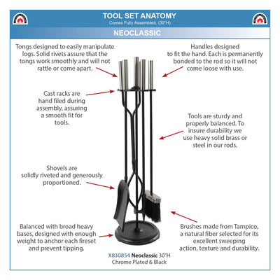 Minuteman International Neoclassic Fireplace Tool Set Chrome & Black (For Parts)