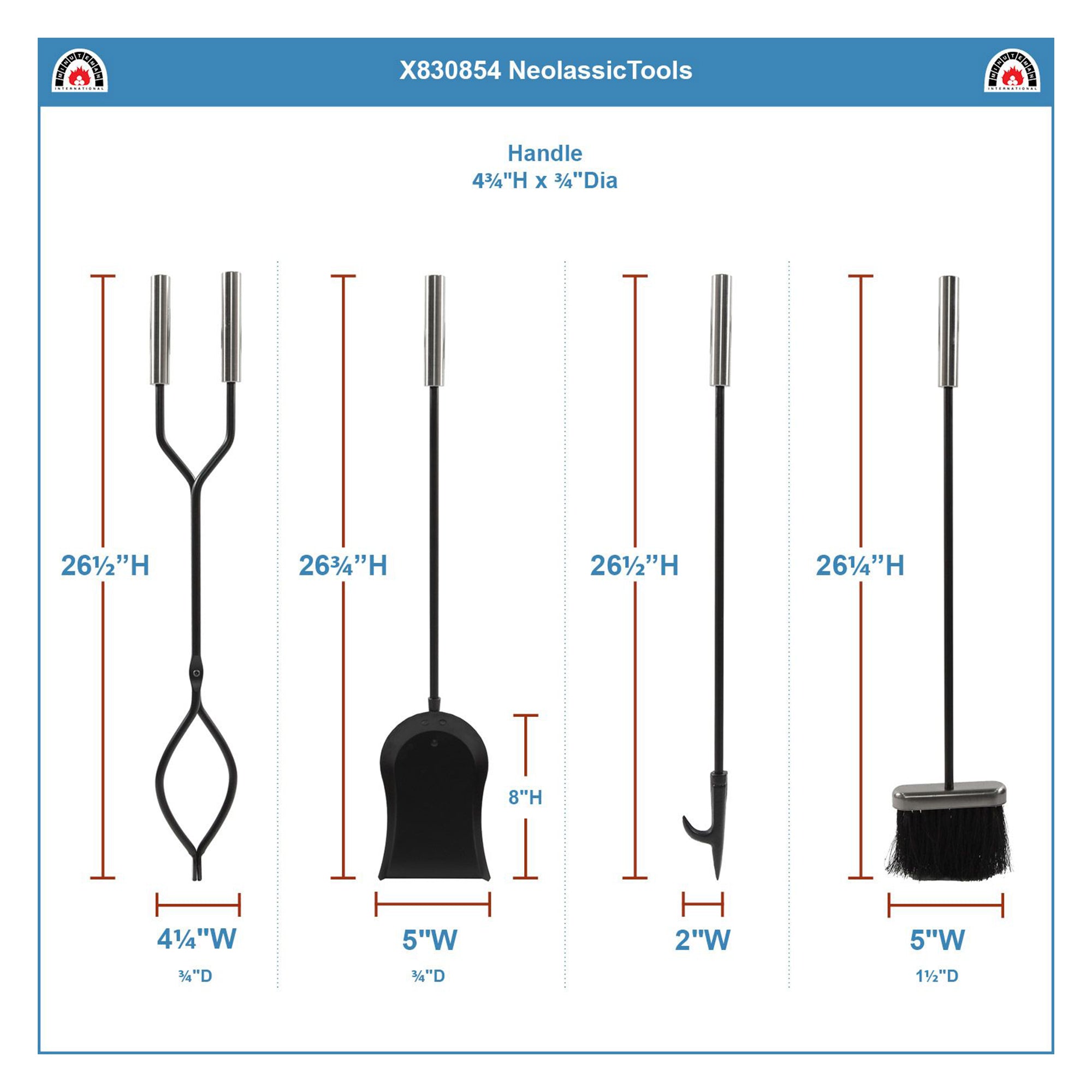 Minuteman International Neoclassic Fireplace Tool Set Chrome & Black (For Parts) - VMInnovations