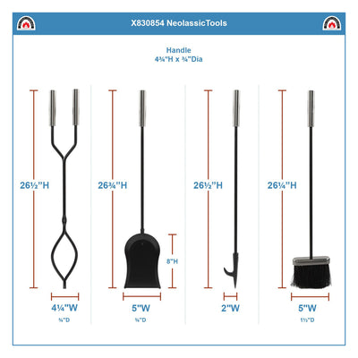 Minuteman International Neoclassic Fireplace Tool Set Chrome & Black (For Parts) - VMInnovations