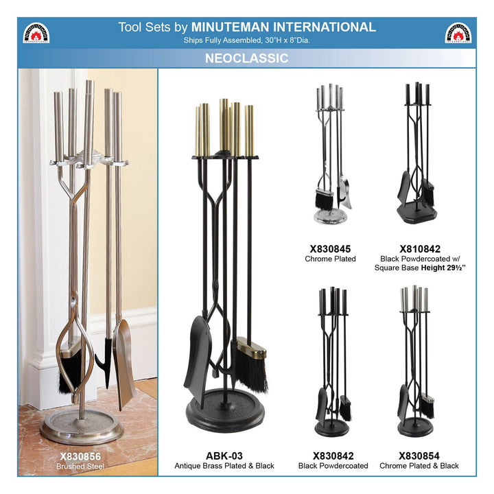 Minuteman International Neoclassic Fireplace Tool Set Chrome & Black (For Parts)