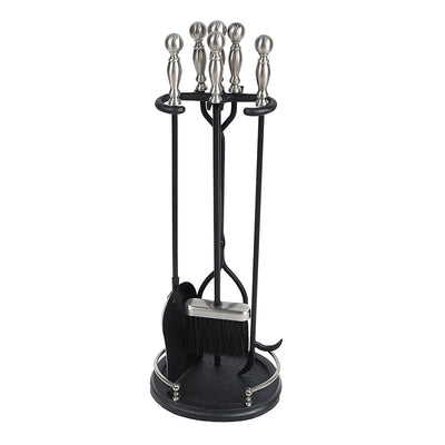 Minuteman Boston 5pc Fireplace Toolset, Polished Chrome & Black (Open Box) - VMInnovations
