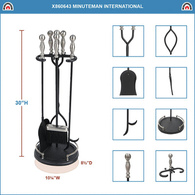 Minuteman Boston 5pc Fireplace Toolset, Polished Chrome & Black (Open Box) - VMInnovations