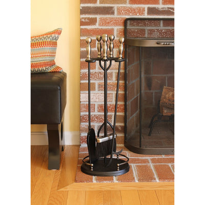 Minuteman Boston 5pc Fireplace Toolset, Polished Chrome & Black (Open Box) - VMInnovations