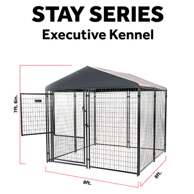 Lucky Dog STAY Series 8 x 8 x 6 Foot Roofed Steel Frame Executive Dog Kennel - VMInnovations