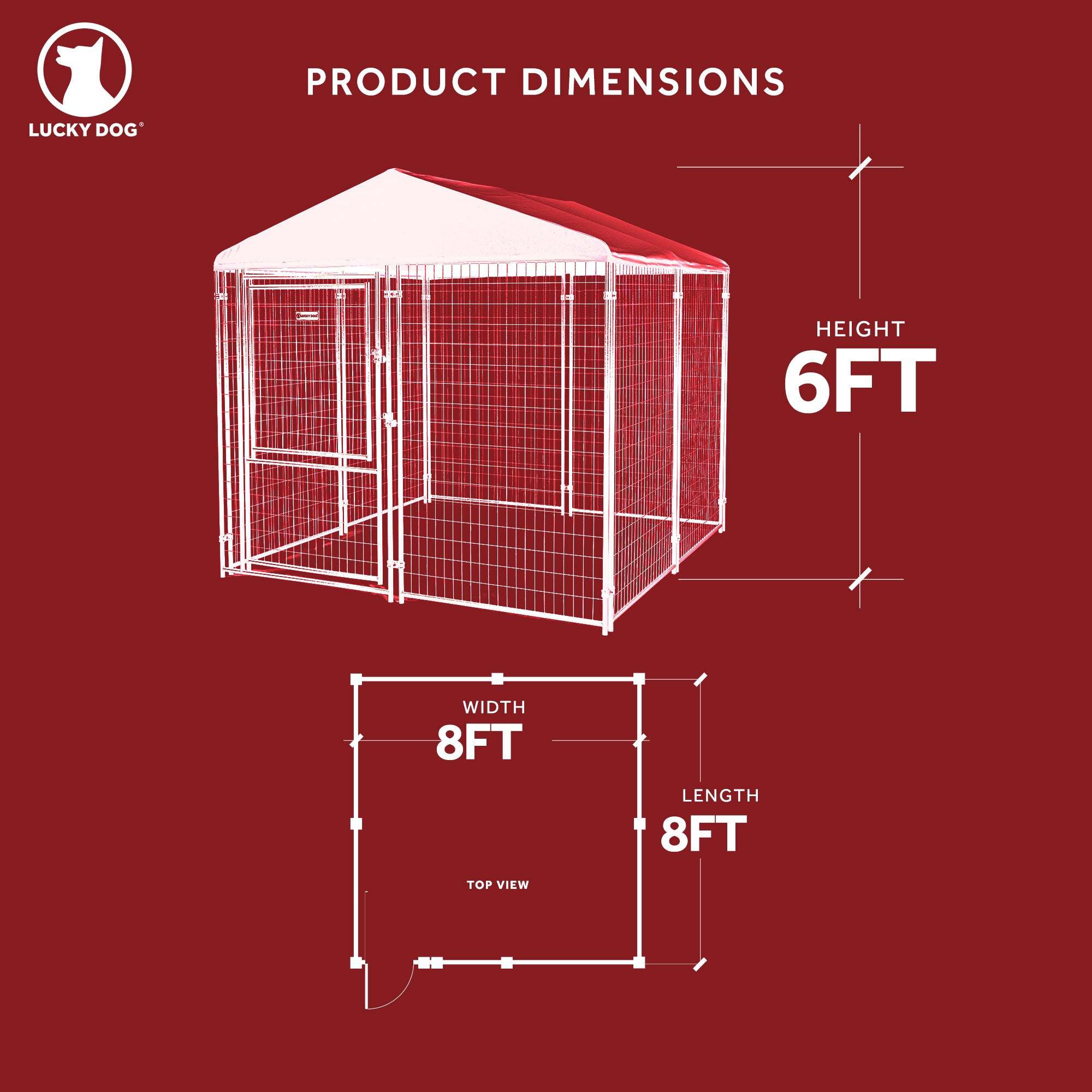 Lucky Dog STAY Series 8 x 8 x 6 Foot Roofed Steel Frame Executive Dog Kennel - VMInnovations