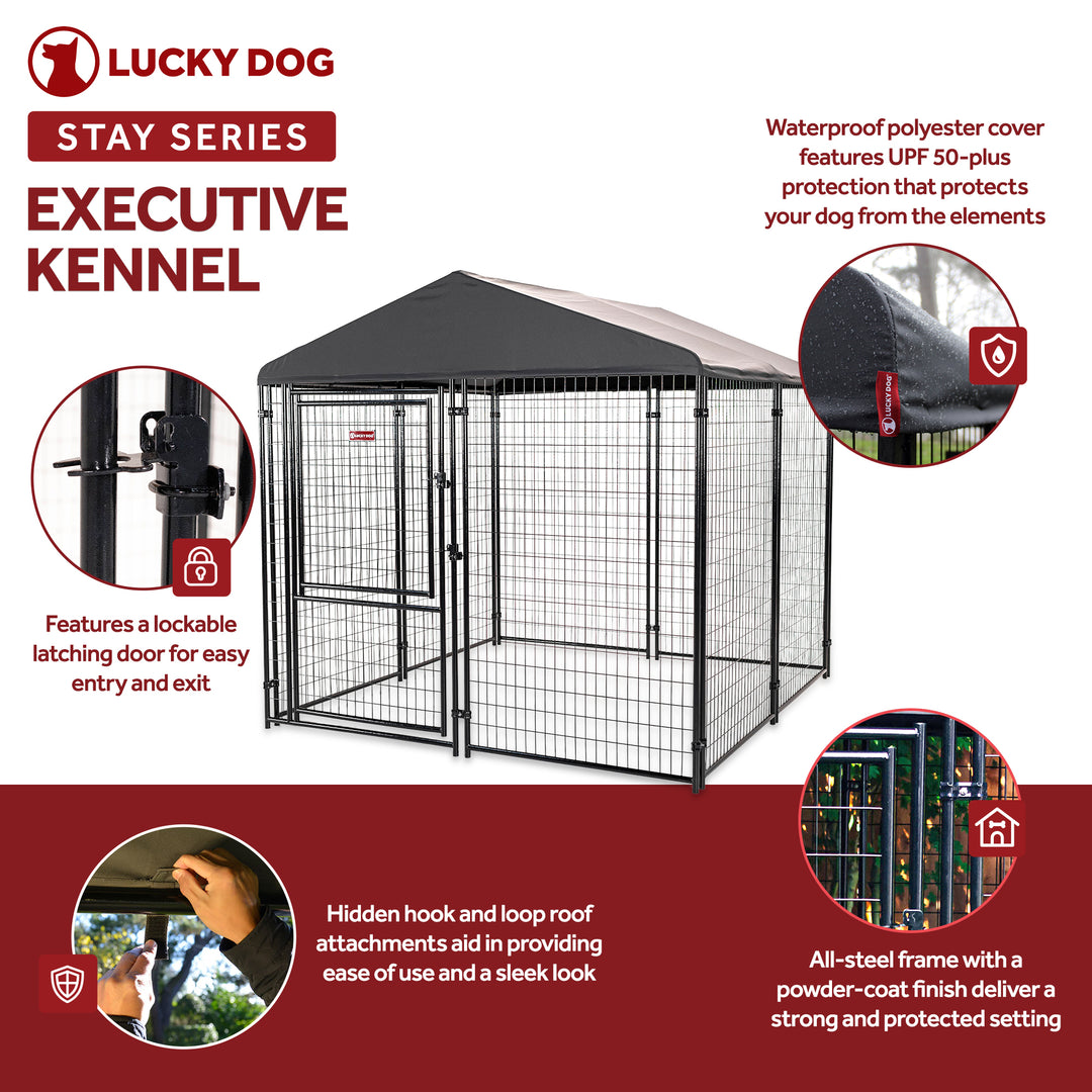 Lucky Dog STAY Series 8 x 8 x 6 Foot Roofed Steel Frame Executive Dog Kennel