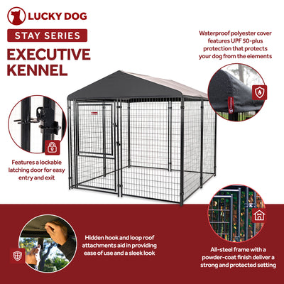 Lucky Dog STAY Series 8 x 8 x 6 Foot Roofed Steel Frame Executive Dog Kennel - VMInnovations
