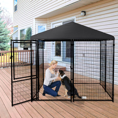 Lucky Dog STAY Series 8 x 8 x 6 Foot Roofed Steel Frame Executive Dog Kennel - VMInnovations