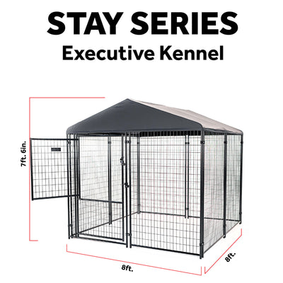 Lucky Dog STAY Series 8 x 8 x 6 Foot Roofed Steel Frame Executive Dog Kennel - VMInnovations