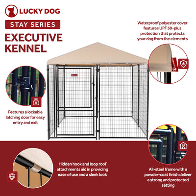 Lucky Dog STAY Series 8 x 8 x 6 Foot Roofed Steel Frame Executive Dog Kennel - VMInnovations