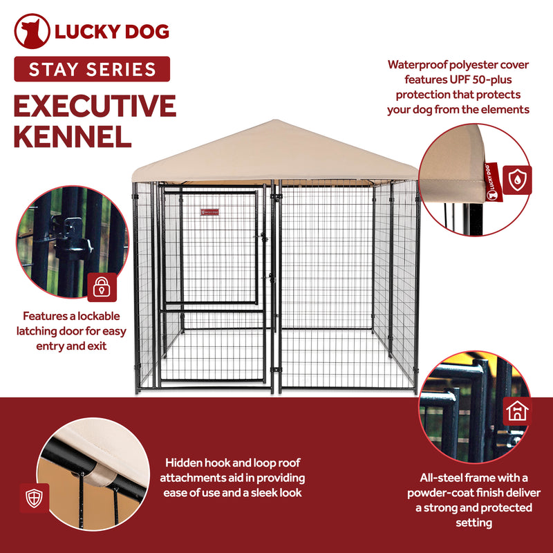 Lucky Dog STAY Series 8 x 8 x 6 Foot Roofed Steel Frame Executive Dog Kennel