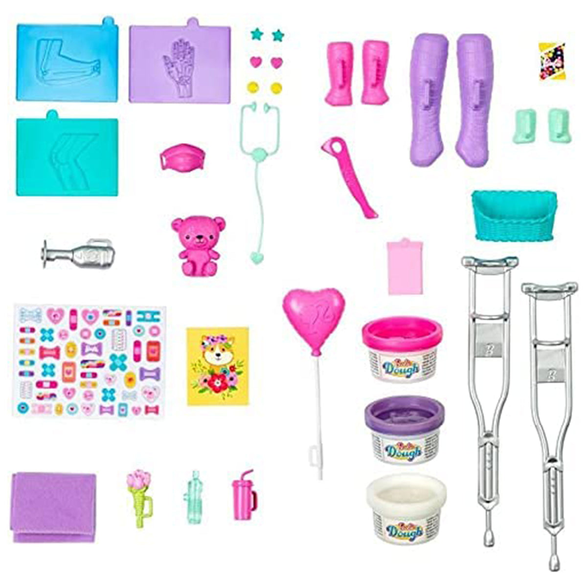 Barbie Fast Cast Clinic set w/ Brunette Barbie Doctor Doll, 4 Play Areas (Used)