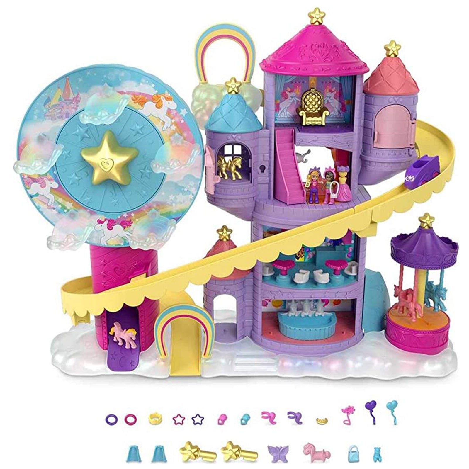Mattel Polly Pocket Rainbow Funland Theme Park Playset w/ 3 Rides, Polly & Shani - VMInnovations