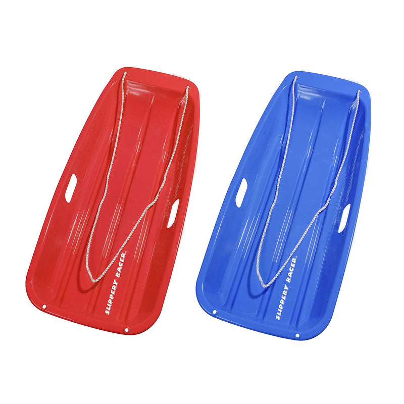 Slippery Racer Downhill Sprinter Kids Plastic Toboggan Snow Sled, 1 Red, 1 Blue