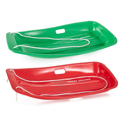 Slippery Racer Downhill Sprinter Kids Plastic Toboggan Snow Sled, Green and Red - VMInnovations