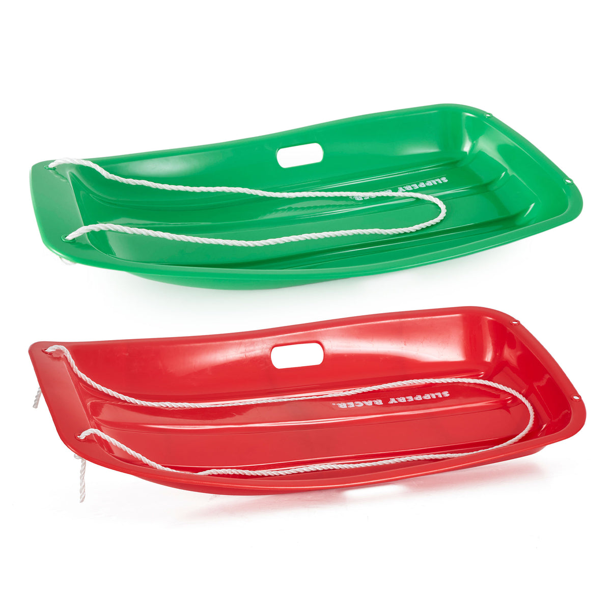 Slippery Racer Downhill Sprinter Kids Plastic Toboggan Snow Sled, Green and Red
