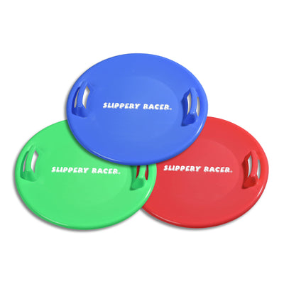 Slippery Racer Downhill Pro Plastic Saucer Snow Sleds, Green, Blue, and Red