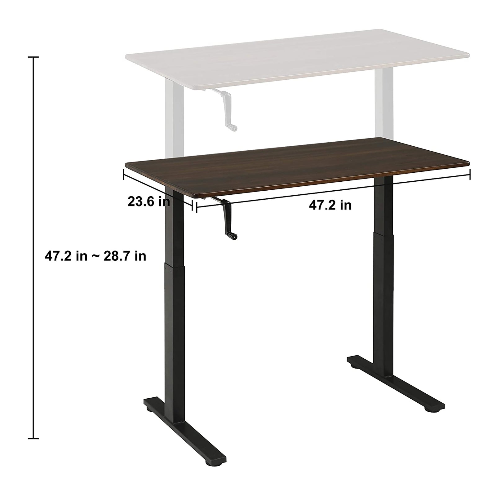 SDADI Adjustable Height Steel Frame Standing Desk, Crank Adjust, Black/Teak - VMInnovations