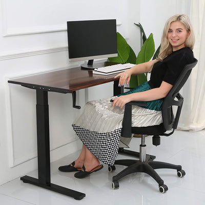 Adjustable Height Steel Frame Standing Desk, Crank Adjust, Black/Teak (Used)