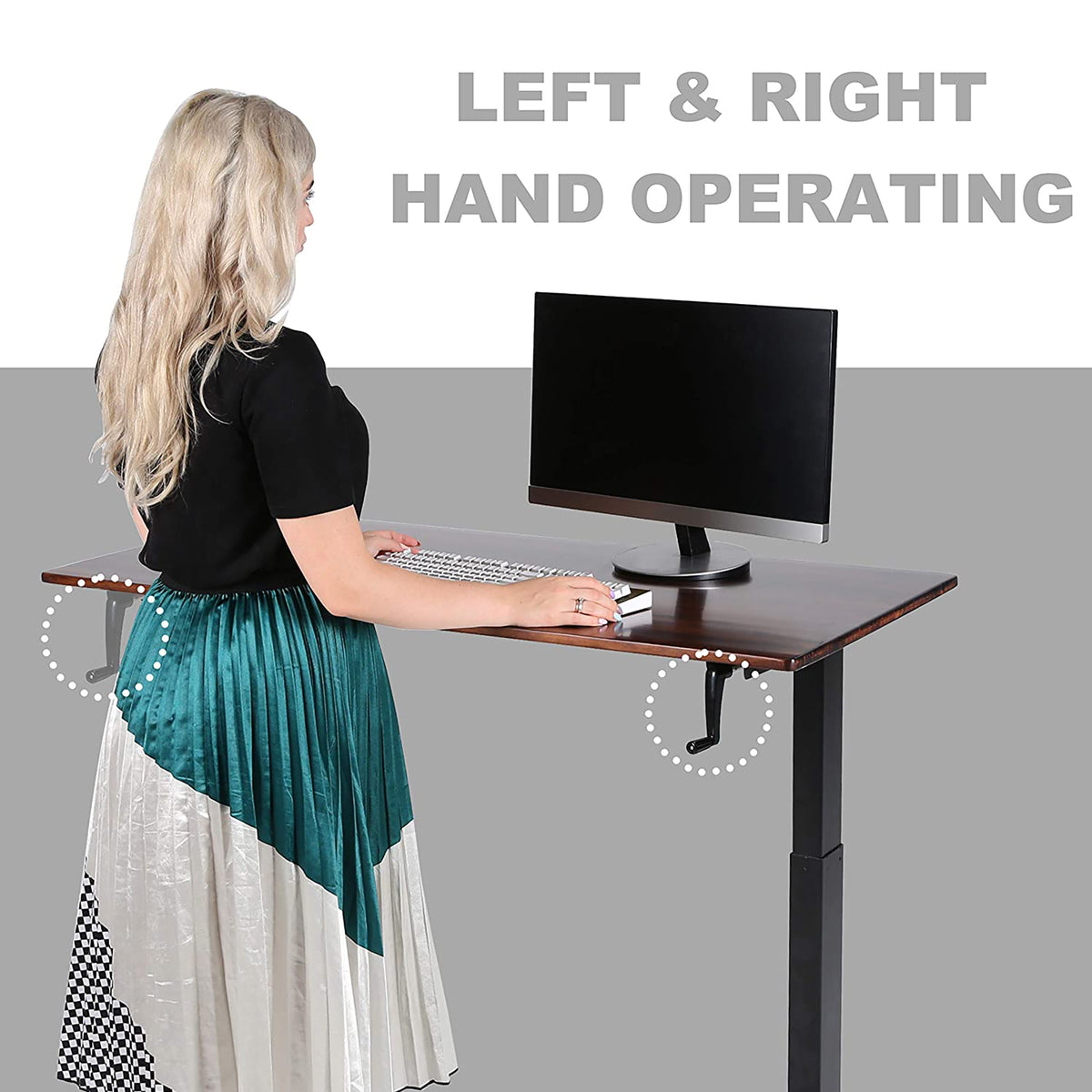 SDADI Adjustable Steel Frame Standing Desk, Crank Adjust, Black/Teak (For Parts)