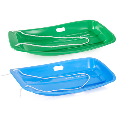 Slippery Racer Downhill Sprinter Kids Plastic Toboggan Snow Sleds, Green & Blue