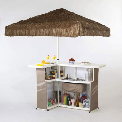 Best of Times Portable L Shaped Patio Table and Thatched Tiki Umbrella, Beach