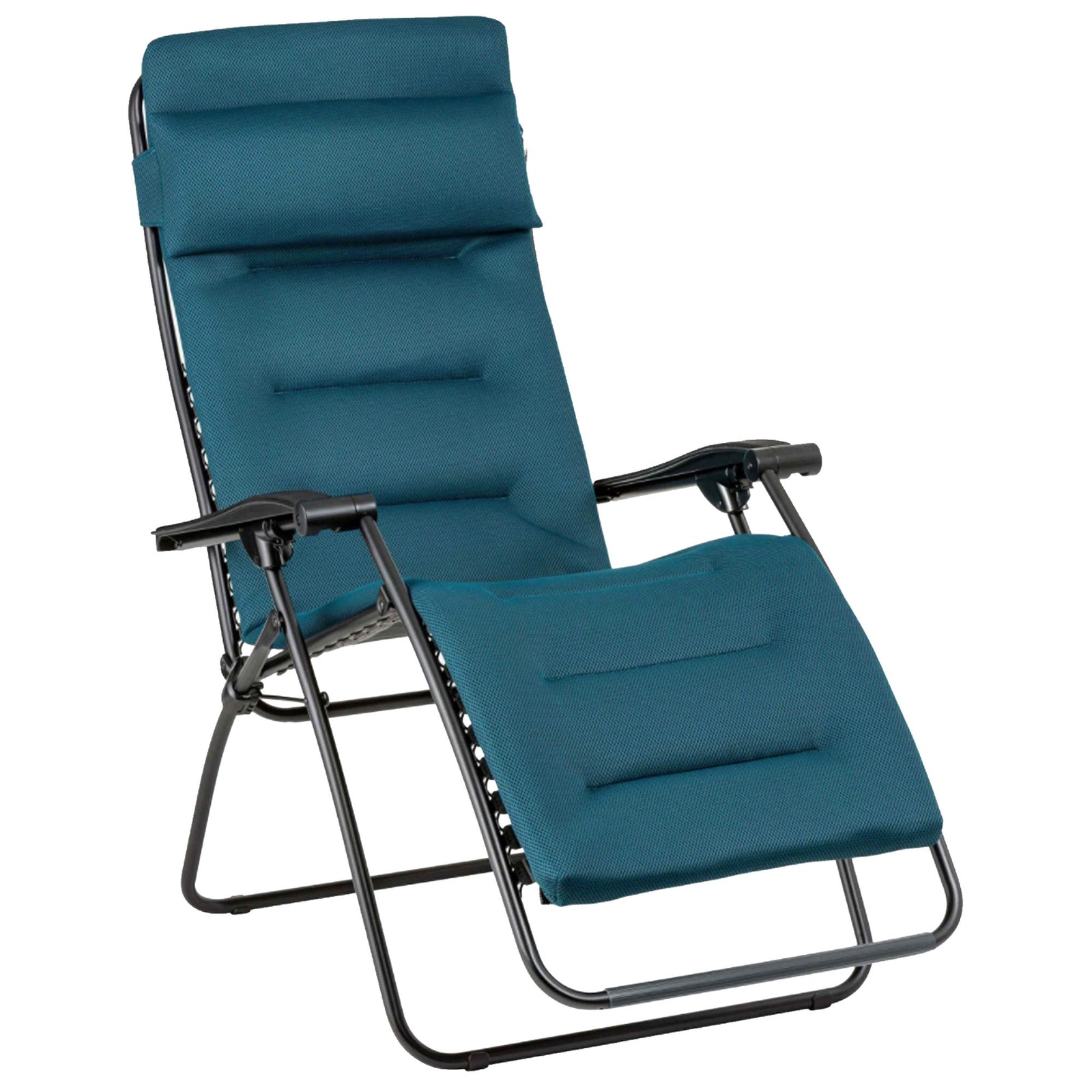 Lafuma Futura Air Comfort Padded Folding Patio Lawn Recliner Chair, Coral Blue - VMInnovations