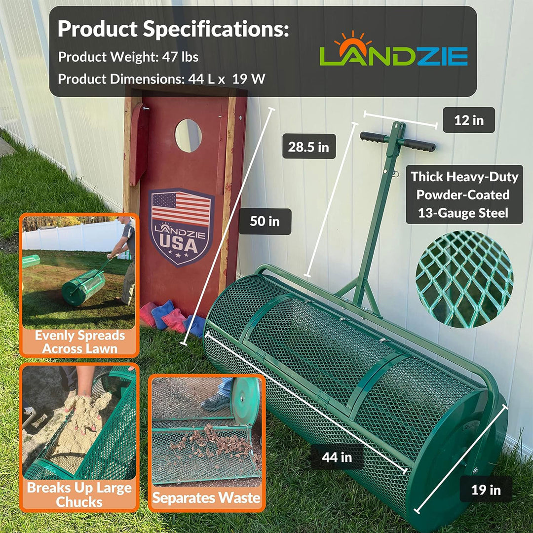 Landzie 44 Inch Metal Basket Lawn and Garden Topdressing Yard Spreader(Open Box)