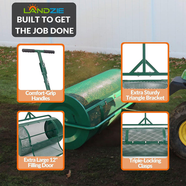 Landzie 44 Inch Metal Basket Lawn and Garden Topdressing Yard Spreader(Open Box)