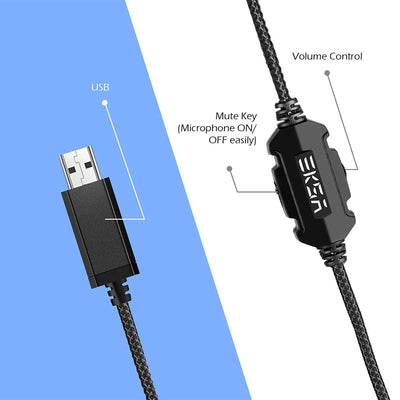 EKSA RGB Plug In Gaming Headset, Blue, with S100 Headphones with Mic, Black