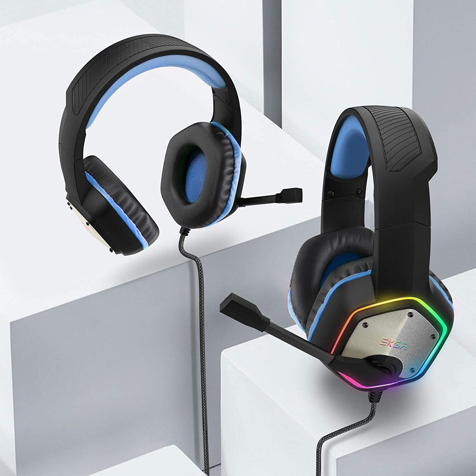EKSA RGB Plug In USB Gaming Headset for PC, PS4, and PS5 with Microphone, Blue - VMInnovations