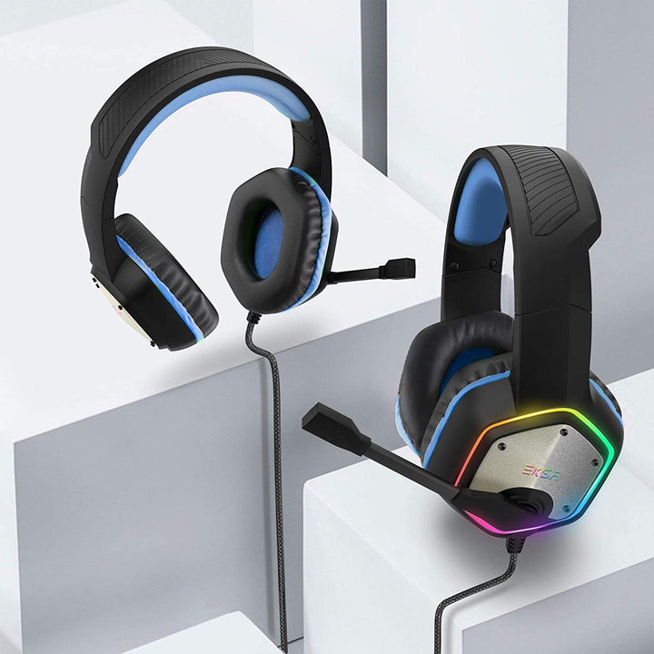 EKSA RGB Plug In Gaming Headset, Blue, with S100 Headphones with Mic, Black - VMInnovations