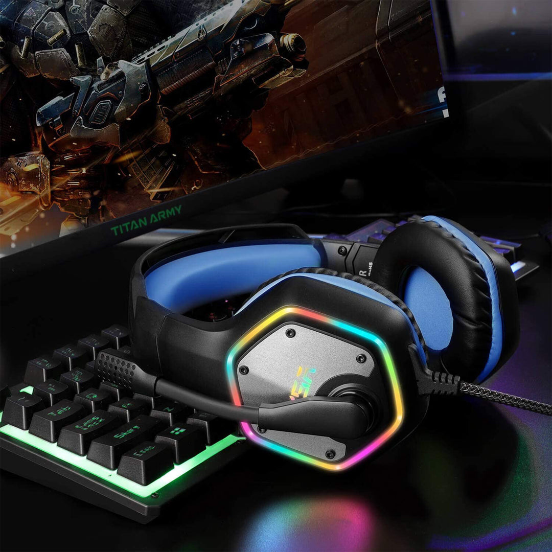 EKSA RGB Plug In Gaming Headset, Blue, with S100 Headphones with Mic, Black - VMInnovations